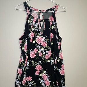 Torrid Black and Pink Floral Halter Blouse 2 EUC